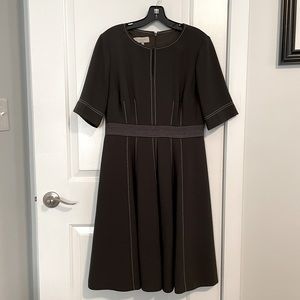 Hobbs fit and flare seamed dress in deep olive